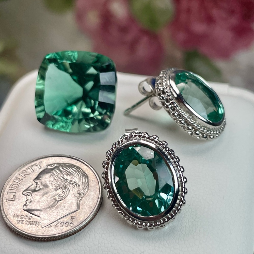 Clearance ‼️10ct Tourmaline Silver 925 Earrings Teal - Picture 6 of 12